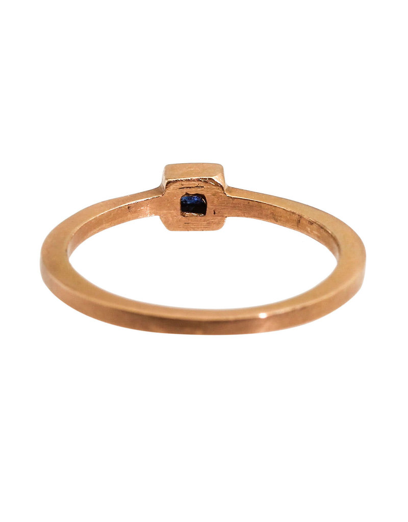 3mm Blue Square Sapphire Ring in 14k Rose Gold
