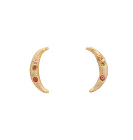 Honey Moon Post Earrings with Sapphires in 14k Yellow Gold