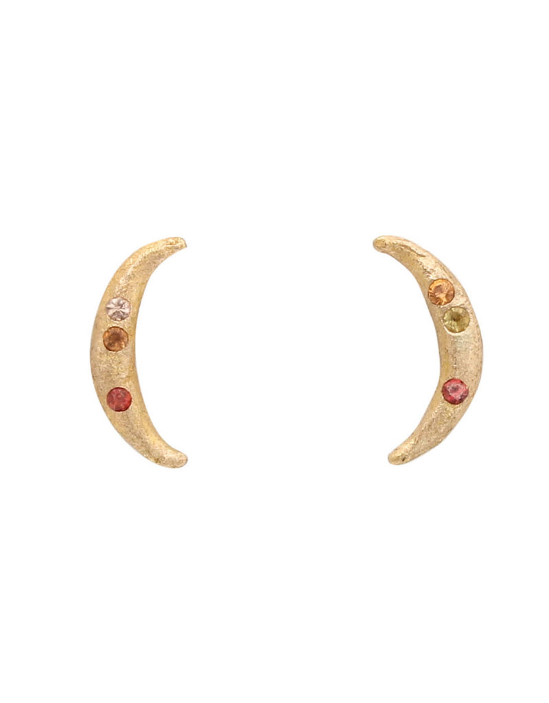 Honey Moon Post Earrings with Sapphires in 14k Yellow Gold