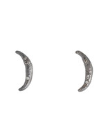 Black Moon Post Earrings with Diamonds in Oxidized Silver