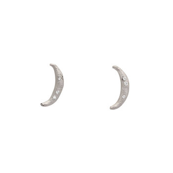 Shiny Moon Post Earrings with Diamonds in 10k & 14k Gold