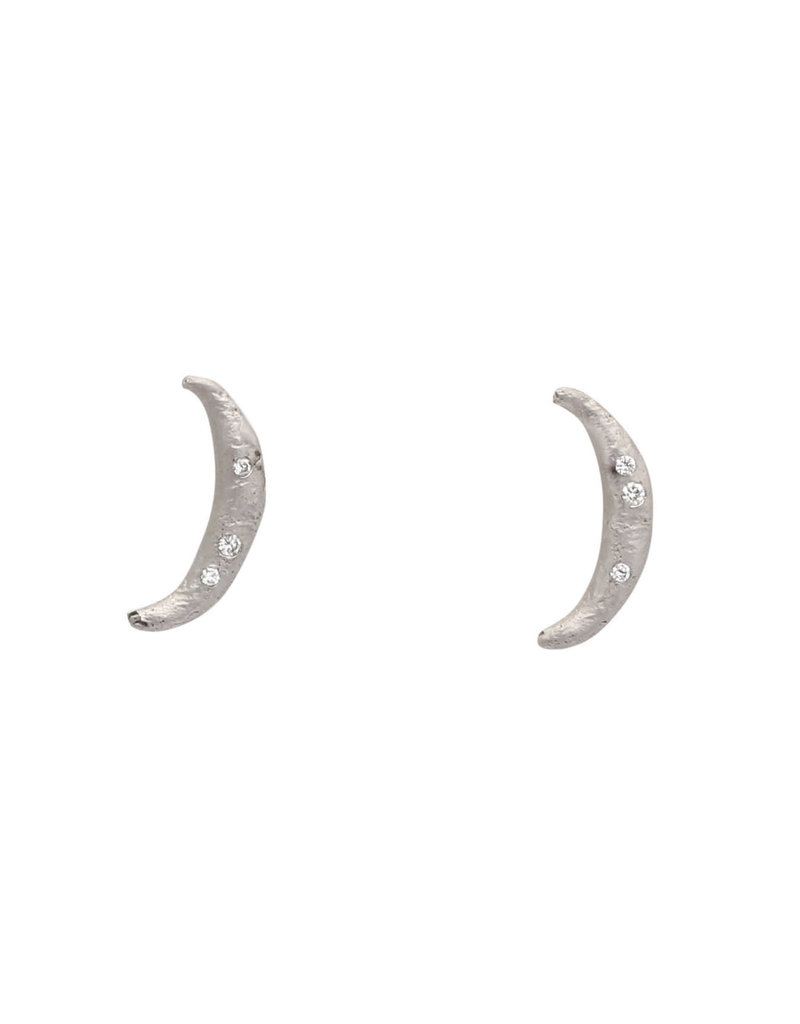 Shiny Moon Post Earrings with Diamonds in 10k & 14k Gold