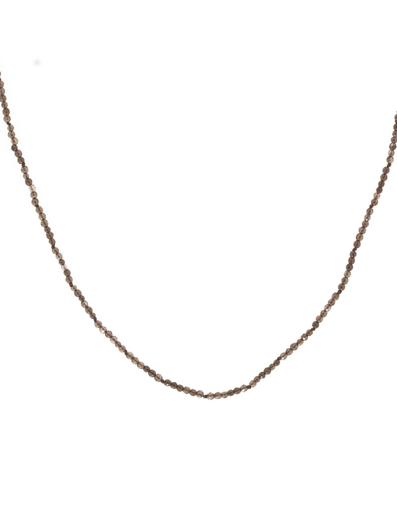 Smoky Quartz Faceted Bead Necklace with Oxidized Silver Clasp - 34"