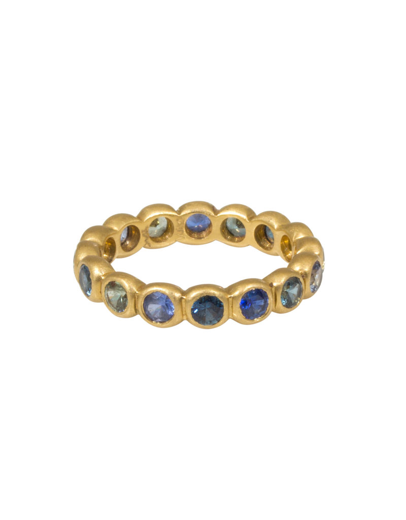 Marian Maurer Porch Band with 3mm Blue/Grey/Green Sapphires in 18k Yellow Gold