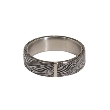 6mm Stainless Steel Damascus Ring with Platinum