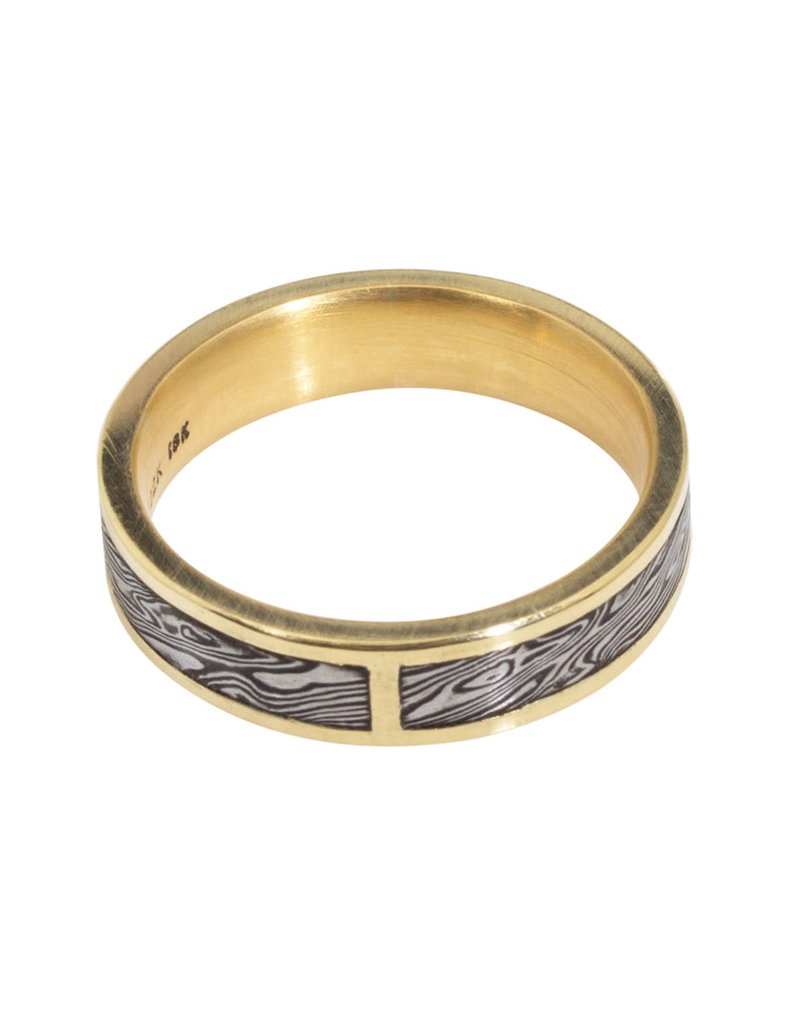 5mm Damascus Steel 18k Side Band Ring