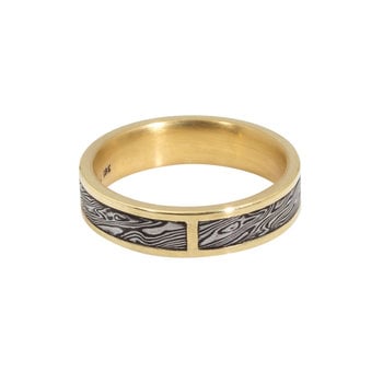 5mm Damascus Steel 18k Side Band Ring