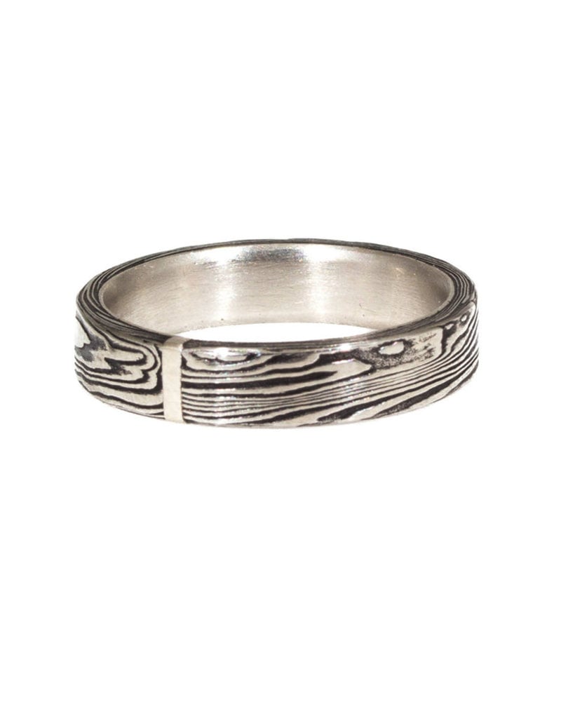 4mm Stainless Steel Damascus Ring with Platinum - Shibumi Gallery