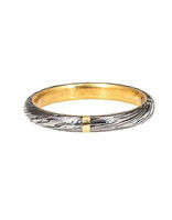 2.5mm Damascus Steel Half Round Ring with 18k Yellow Gold Liner