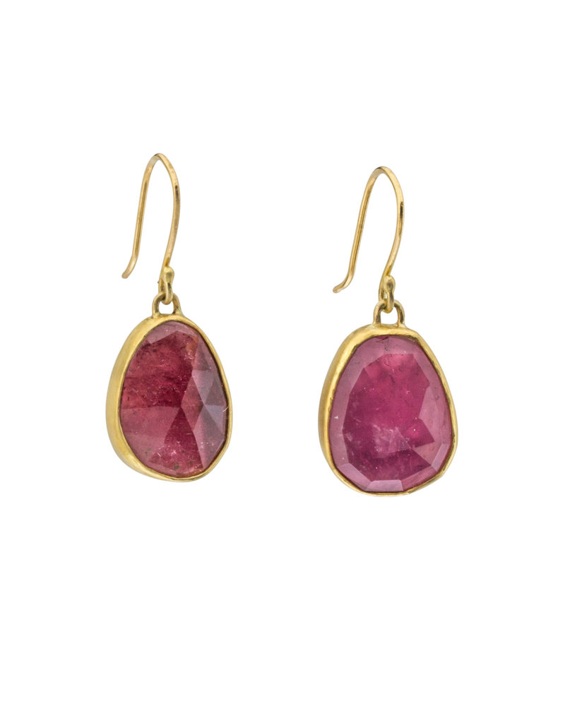 Rosecut Pink Tourmaline Earrings in 22k Gold
