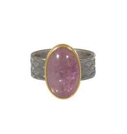 Oval Amethyst Ring in Oxidized Silver and 22k Gold