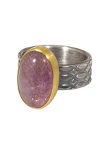 Oval Amethyst Ring in Oxidized Silver and 22k Gold