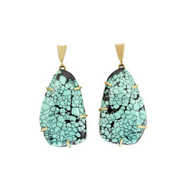 Turquoise Earrings with Prongs in 18k Yellow Gold