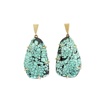 Turquoise Earrings with Prongs in 18k Yellow Gold