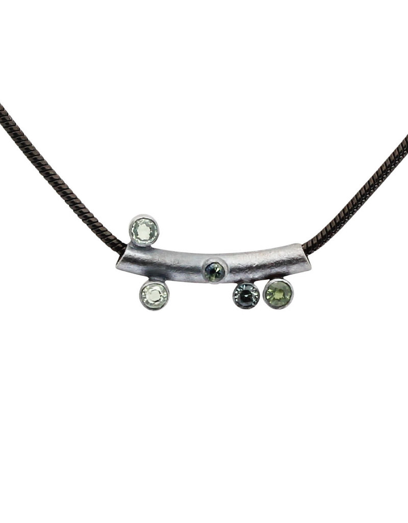 All Green Necklace with Sapphires in Oxidized Silver