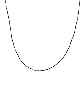 Gold Droplets Necklace in Oxidized Silver and 18k Gold - 28"