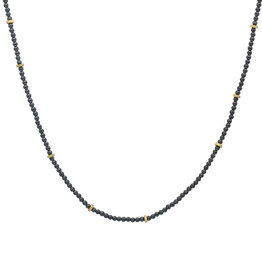 Hematite and Brass Gear Bead Necklace with Oxidized Silver Clasp - 32.5"