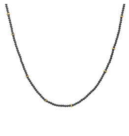 Hematite and Brass Gear Bead Necklace with Oxidized Silver Clasp - 32.5"
