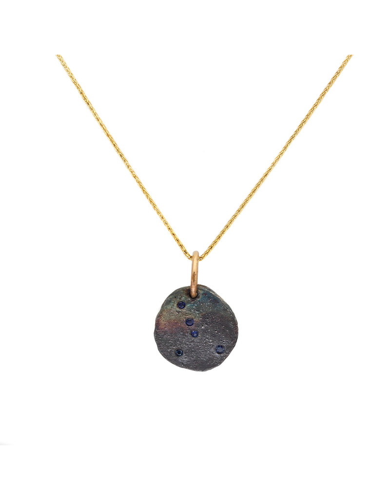 Asellus Australis - Constellation of Cancer Necklace in Shibuichi with Sapphires
