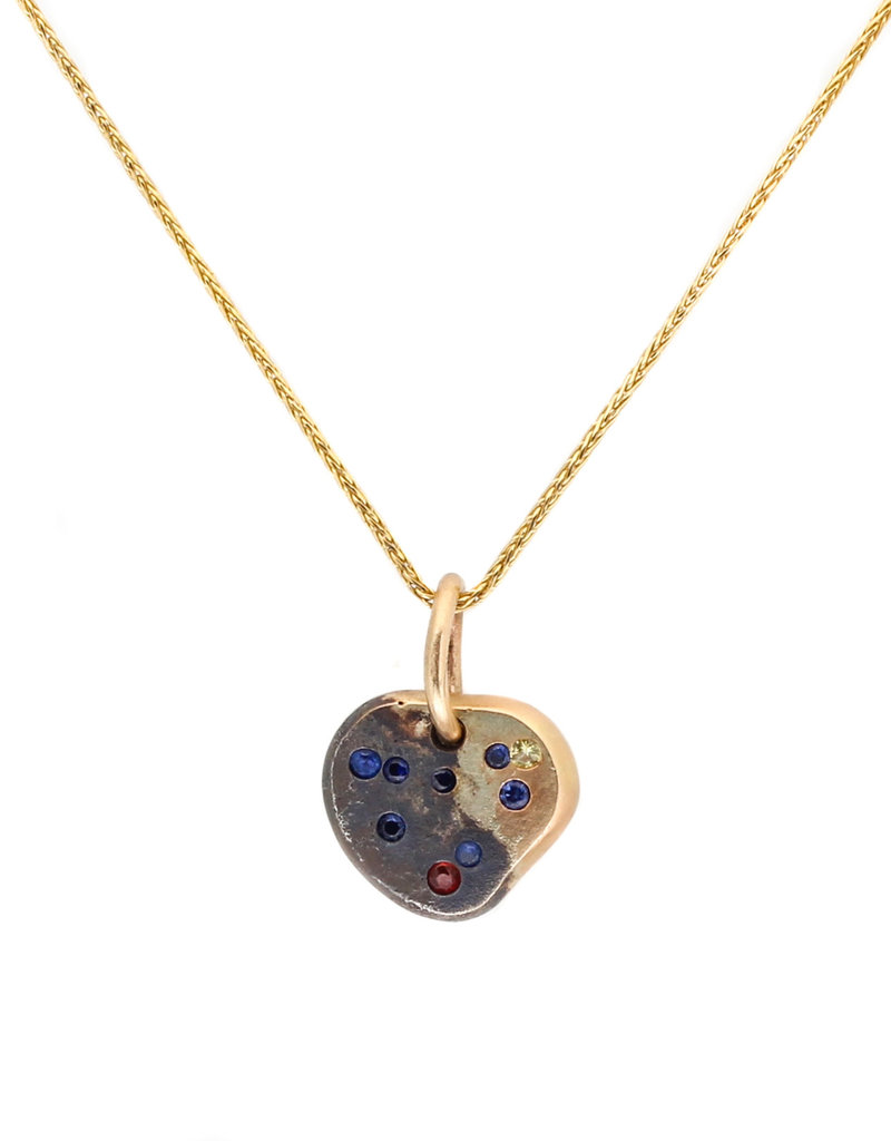 I Love My Capricorn Necklace in Shibuichi and 14k Gold with Sapphires