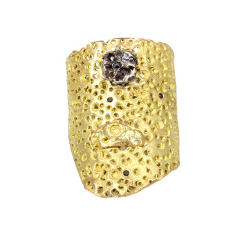 Holes Ring with Black Diamonds in 18k Gold and Silver