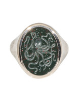 Octopus Intaglio Bloodstone Oval Ring in 14k White Gold