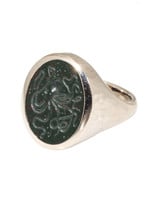 Octopus Intaglio Bloodstone Oval Ring in 14k White Gold