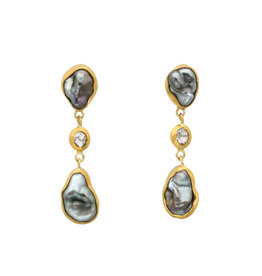 Keshi Pearl and Rose Cut Diamond Earrings in 18k and 22k Gold