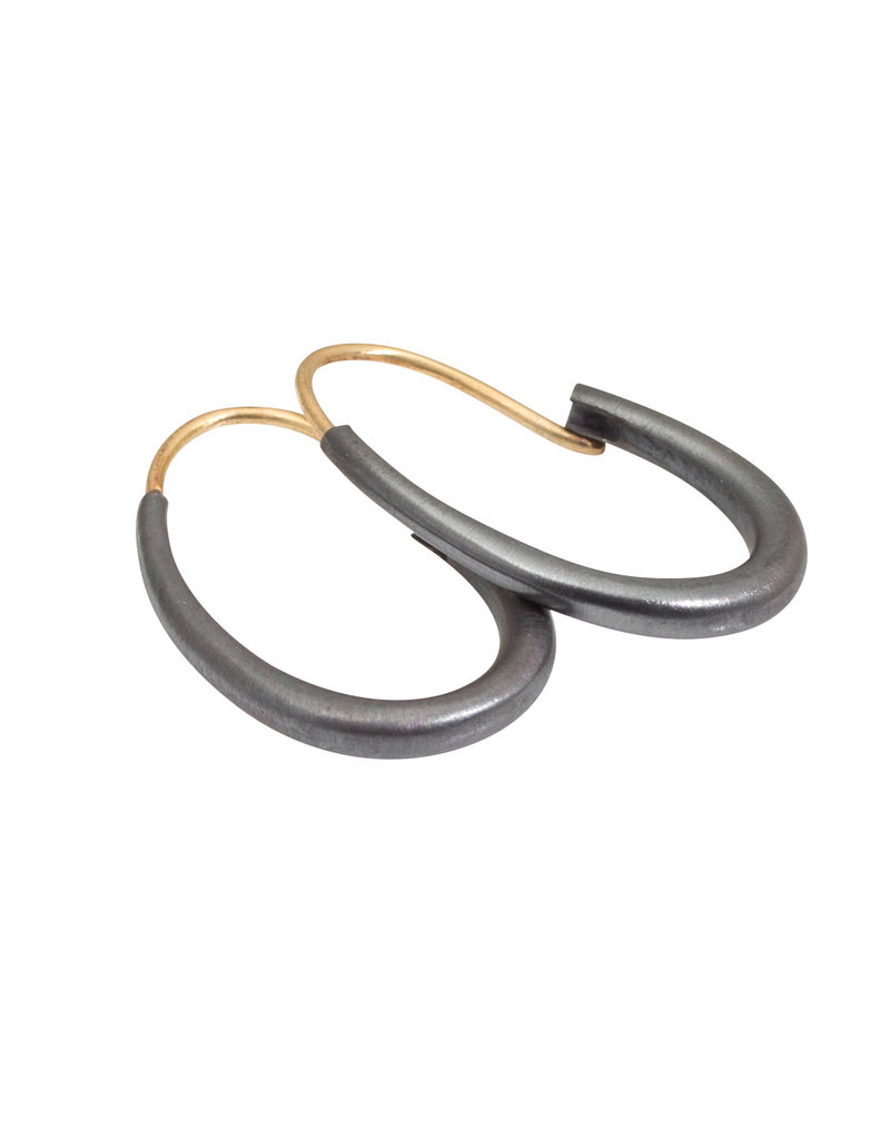 Small Oval Katachi Hoop Earrings in Oxidized Silver with 14k Yellow Gold