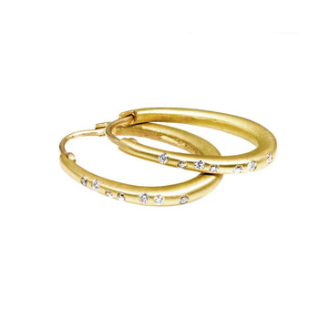 Small Oval Katachi Hinged Hoop Earrings with White Diamonds in 18k Yellow Gold