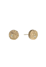 Small Topography Post Earrings with White Diamonds in Yellow Bronze