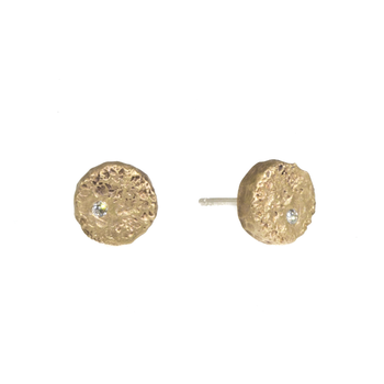 Small Topography Post Earrings with White Diamonds in Yellow Bronze