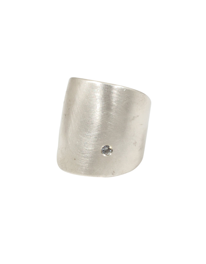 Flat Cuba Ring in Silver with White Sapphire