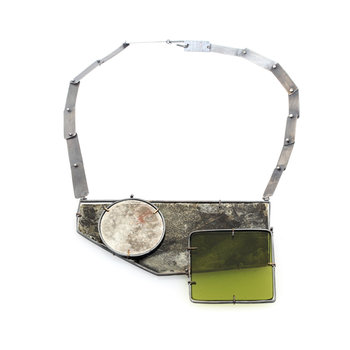 Geometric Necklace in Oxidized Silver with Mica & Glass