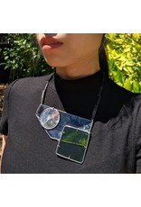 Geometric Necklace in Oxidized Silver with Mica & Glass