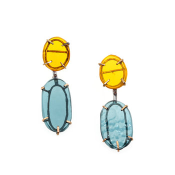 Orange & Blue Cut Glass Earrings