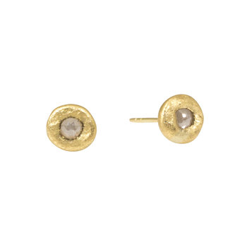 Medium Grey Rosecut Diamond Post Earring in 18k Yellow Gold - SINGLE