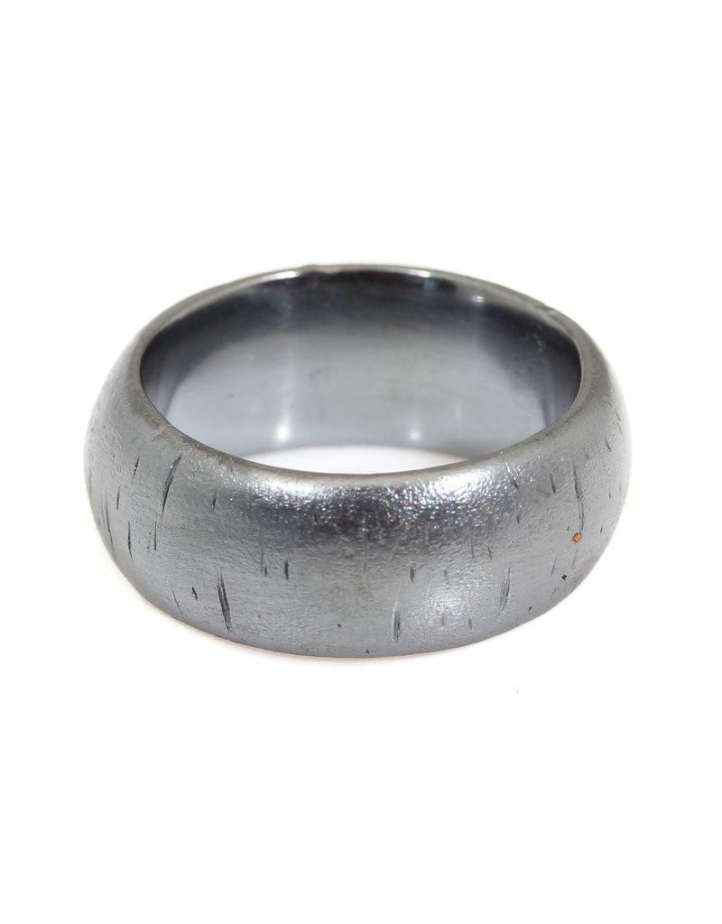 Wood Textured Band in Oxidized Silver