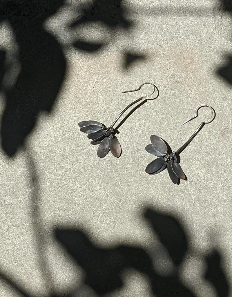 Oval Leaves Dangle Earrings in Oxidized Silver