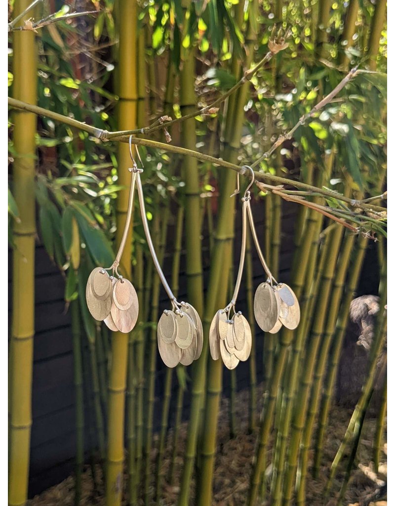 Oval Leaves Double Dangle Earrings in Silver