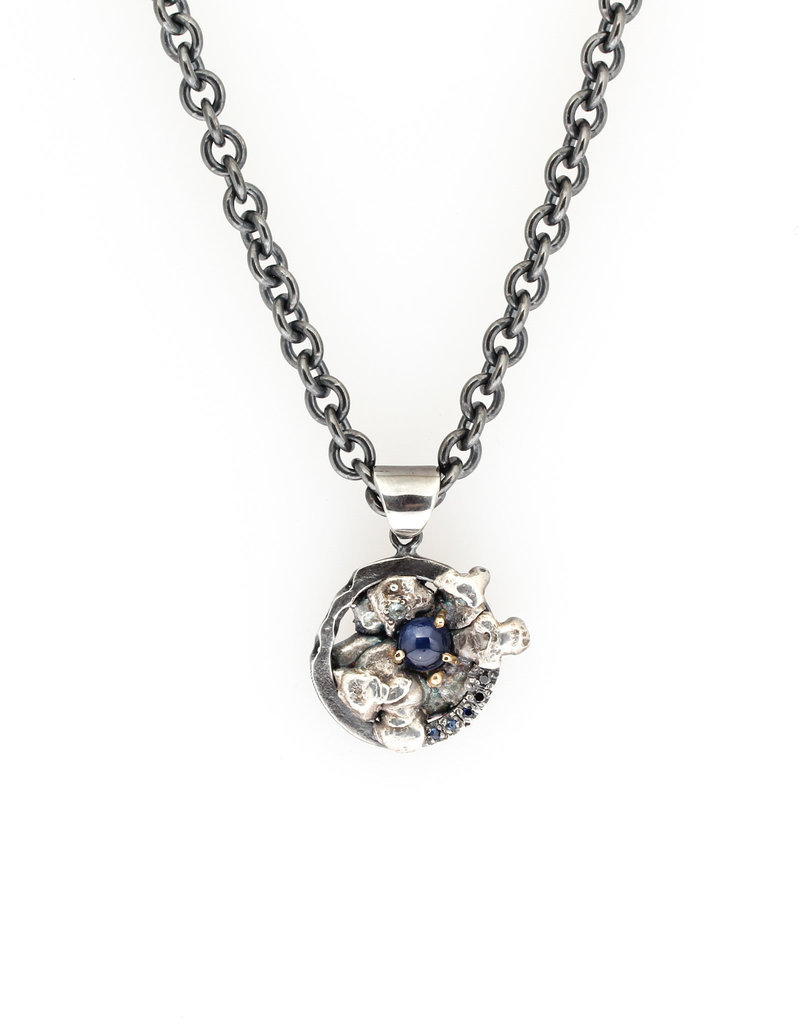 Controlled Outbursts Pendant in Silver with Blue Sapphires & Black Diamonds
