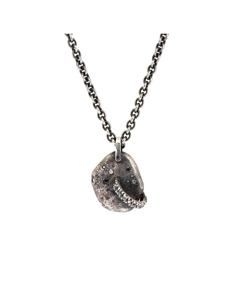 Controlled Outbursts Pendant in Oxidized Silver with Aquamarine & Diamonds