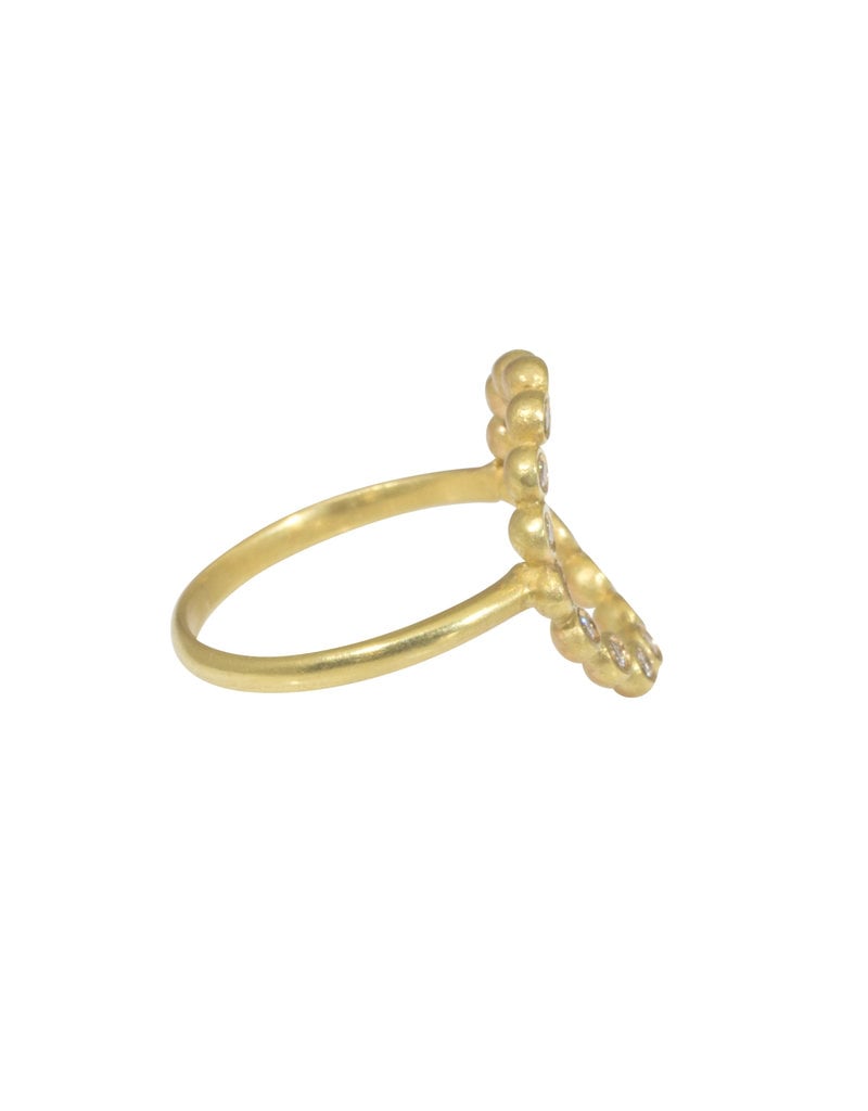Curved Circle Ring with White Diamonds in 18k Yellow Gold