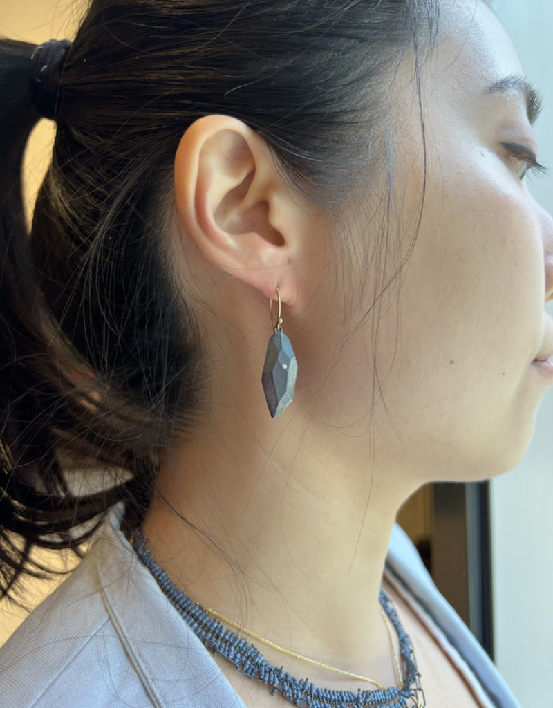 Flat Faceted Earrings in Oxidized Silver