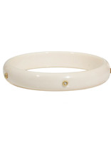 Half-Rounded 12mm Flat Fossilized Walrus Bangle with Five White Diamonds in 18k Yellow Gold