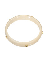 Rounded Flat 10mm Fossilized Walrus Bangle with Five Cognac Diamonds in 18k Yellow Gold