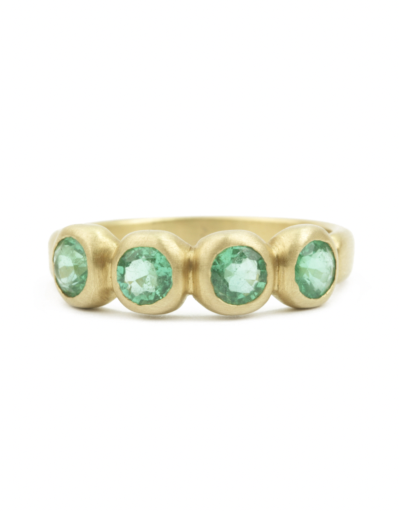Marian Maurer Porch Skimmer Band with 4mm Emeralds in 18k Yellow Gold