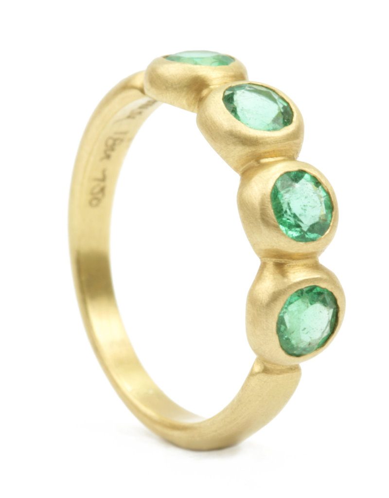 Marian Maurer Porch Skimmer Band with 4mm Emeralds in 18k Yellow Gold