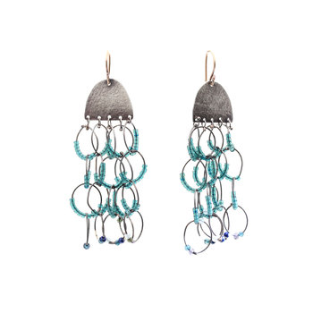 Half Circle Loops Earrings with Blue Beads