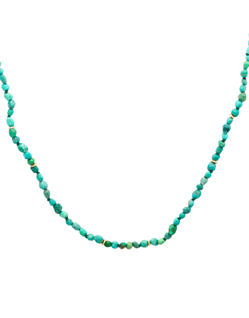Long Turquoise Pebbble Bead with 18k Gold Beads and Clasp